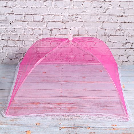 Lot de 2 parasols alimentaires pliables en filet pour la conservation des aliments, accessoire de cuisine, bordure en dentelle rose rouge, 43 x 43 cm (1/5)