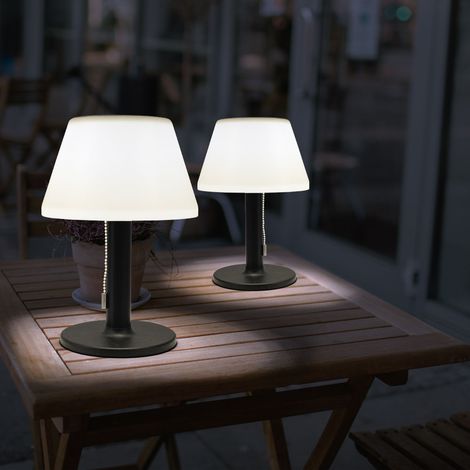 Lampada da tavolo a LED lampada da esterno lampada solare lampada da giardino a 3 livelli, bianco nero, bianco caldo, DxH 20 x 28 cm, set di 2