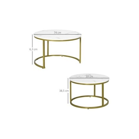 Set de 2 mesas de centro redondas nido 74x74x46,3 cm de acero blanco – MEUBLIV (1/5)