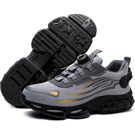 Chaussures de sécurité, pointure 42, sans lacets, système de fermeture ingénieux, embout en acier, semelle intermédiaire en Kevlar, semelle en caoutchouc respirantes et confortables, gris (1/5)