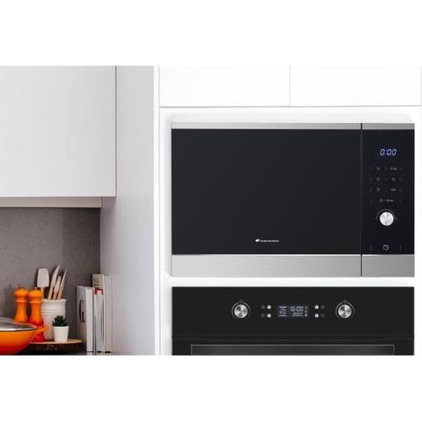 Continental Edison – Micro-ondes grill encastrable 25L – Puissance 900W – Dimensions L59,5 x H38,8 x P40,1 cm – Inox noir