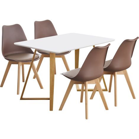 Dallas Lorenzo Dining Set - a White Wooden Dining Table and Set of 4 White Polypropylene Dining Chairs - Dining Room Kitchen (1/5)