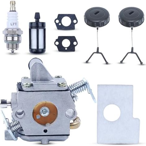 C1Q-S57A Carburateur pour Tronçonneuses Stihl 017 018 MS 170 180 C MS170 MS180 MS170C MS180C avec Bouchon de Carburant Bougie d'Allumage Filtre à Carburant Joint de Carburateur (1/4)