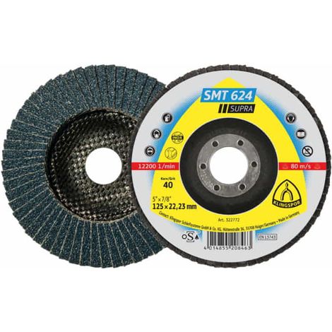 KLINGSPOR 322776 SMT 624 SUPRA DISQUE À LAMELLES GRAIN 120 BOMBÉ, 125 MM, BLEU/NOIR