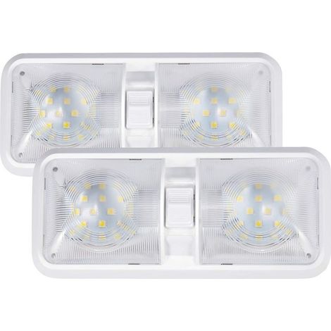12V LED Eclairage Intérieur Plafonnier de Camping-car 12V 6W LED Lumière Blanche Naturelle Double Feu avec Interrupteur pour Camping-car Caravane Bateau Lot de 2 (1/5)