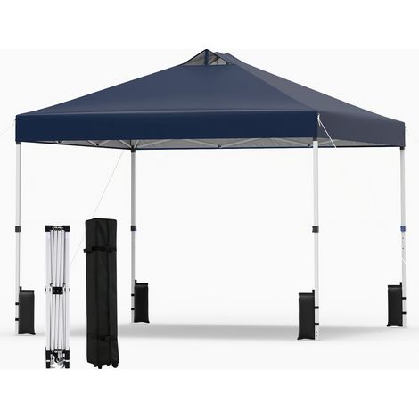 3 x 3 m blauer Faltpavillon mit Sandsäcken und Heringen