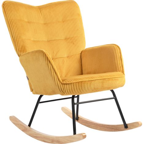 Sillón mecedora con reposabrazos y base de madera de haya 71 x 98 x 101 cm amarillo HOMVRA (1/5)