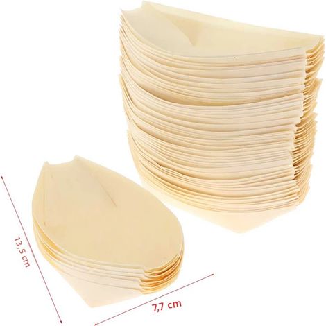 50 assiettes jetables en bois pour sushi, salade et desserts, plats en pin, vaisselle de service alimentaire écologique, taille 5IN. (1/5)