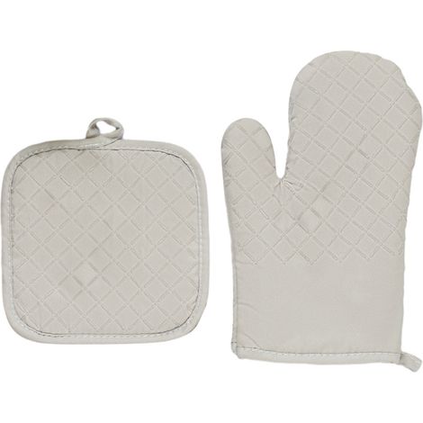 Gants de cuisine et maniques résistants à la chaleur - Lot de 2 gants et maniques en coton avec poignée en silicone antidérapante, manches longues, gris (1/4)