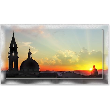Lupia - Quadro moderno su Tela con Cornice stampata NEWEXT 75x135 cm, paesaggi localismi italiani, per casa soggiorno capezzale camera da letto hotel ufficio, VICENZA  PANORAMA TRAMONTO (1/4)