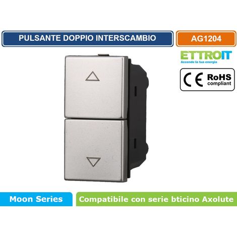 ETTROIT AG1204 Interruttore Doppio Interbloccato saliscendi tapparella 10A Colore Grigio Compatibile Bticino Axolute (1/2)
