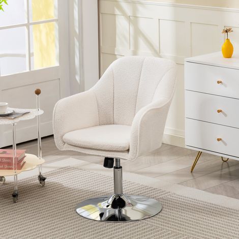 Fauteuil de salon, chaise pivotant à hauteur réglable, fonction de bascule, coussin rembourré, 61 x 64 x 80-92 cm, blanc (1/5)