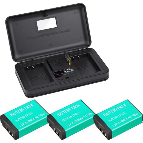 Kameraakku, 1800mAh Lithium-Ionen, Dual-USB-Ladegerät, 1 Ladegerät 3 Batterien (1/2)