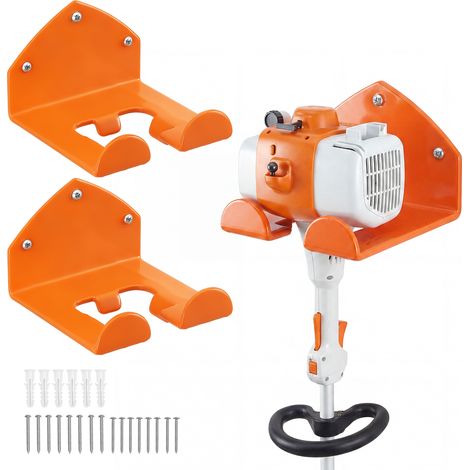 VEVOR Support Debroussailleuse Mural 15x15x10 cm Lot de 2, Porte-Outils de Jardin Mural, Capacite Charge Totale 82 kg, pour Taille-Haie, Coupe-Bordures, Souffleur de Feuilles et Tronconneuse, Orange (1/5)