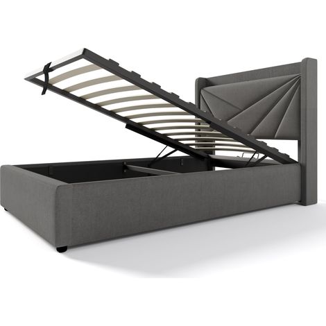 Letto singolo imbottito con contenitore e porta USB Type-C grigio 90 x 200 cm HOMVRA (1/5)