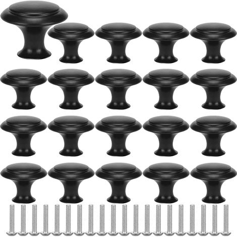 20 boutons de meubles noirs, boutons ronds pour portes de placards, poignées pleines, boutons champignon pour meubles, tiroirs, placards, portes de salle de bain, noirs, 23,5 mm (1/5)