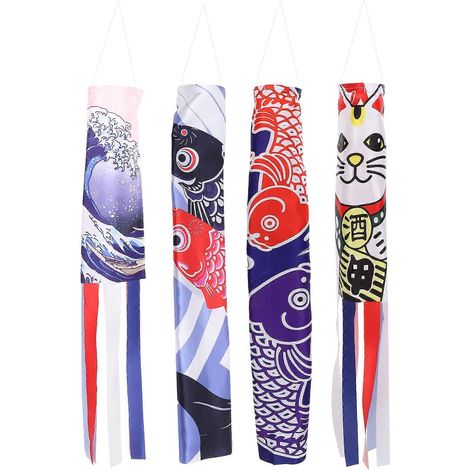 Lot de 4 drapeaux décoratifs à vent pour restaurant ou jardin, à suspendre.-70x8cm