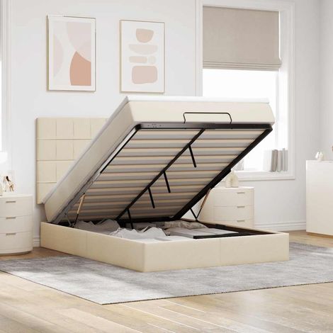 VidaXL Cadre de lit ottoman avec matelas crème 140x190 cm tissu (1/5)