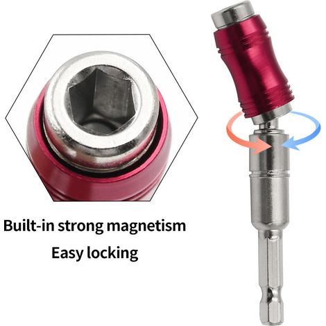 1/4"-Sechskant-Dreh-Magnetbithalter, Schnellwechsel, für enge Stellen, Magnetbithalter (rot + silber) (1/5)