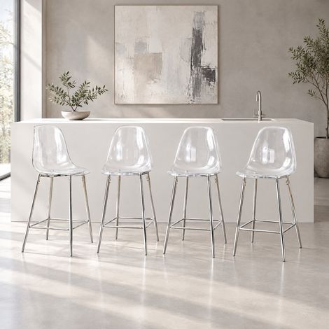 OKWISH Transparente Barhocker, 4er-Set, mit silbernem Metallgestell, 101,6 cm hoch (1/5)