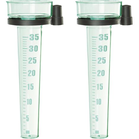 2 Pluviomètres de jardin avec support, jauges de pluie en plastique à lecture facile, échelle 35 mm/m², 24 x 8,5 x 11 cm(Vert) (1/5)