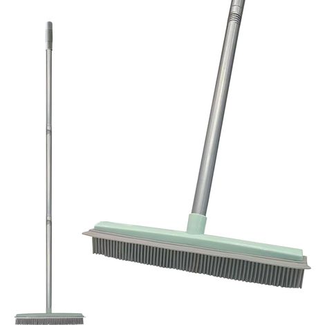 Brosse en caoutchouc avec manche, balai en caoutchouc pour enlever les poils d'animaux, chats, chiens, carrelage, fenêtres et jardins, balai extensible (1/5)