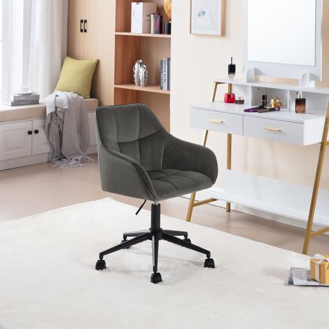 WOLTU Bürostuhl Homeoffice Stuhl Schreibtischstuhl höhenverstellbar, bis 150 kg belastbar, Drehstuhl mit Armlehnen Samtsitz für Arbeitszimmer, Schlafzimmer Dunkelgrau