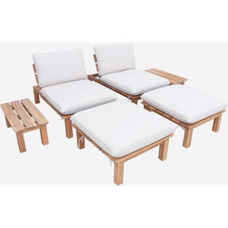 Set 2 lettini prendisole modulari in legno multiposizione con tavolino