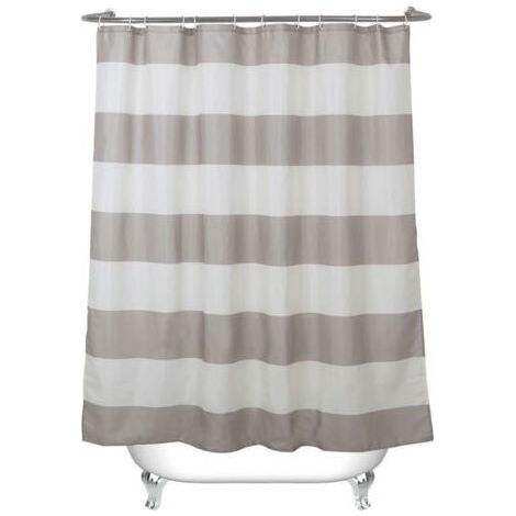 Rideau de Douche Rayures Taupe avec 12 Crochets,Beige Rideau en Tissu Résistant À la Moisissure Imperméable pour Salle de Bain,72 \ (1/5)