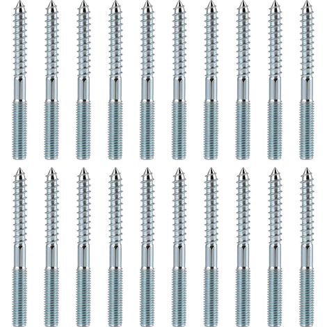 20Pcs Vis à double filetage M8x80, Boulons de Suspension, Fixation Durable pour Bois, Goujon Patte à Vis, Béton et Meubles, Chevilles de Montage Robustes et Polyvalentes, Acier carbone (1/5)