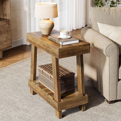 Tribesigns End Table, Side Table with 2-Tier Storage Shelf for Living Room, Farmhouse Bedside Nightstand with Heavy Duty Base for Bedroom (1 PCS) (1/5)