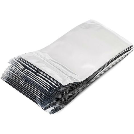 50 Stück 10 x 17,5 cm silberne Aluminiumfolien-Mylar-Wiederverschließbare Ziplock-Beutel, Vorderseite transparent L