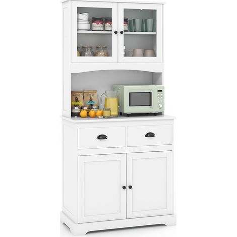 COSTWAY Buffet da Cucina da 170 CM con Mobiletto, Credenza Autoportante, 4 Ante con Vetrine in Vetro Temperato, 3 Ripiani Regolabili e 2 Cassetti, Mobile Multifunzionale Moderno per Sala da Pranzo (1/5)