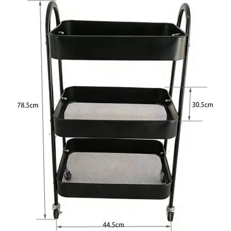 Chariot utilitaire 3 niveaux en acier carbone avec roues fluides, pour maison bureau atelier, acier carbone (1/5)