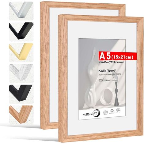 2x Bilderrahmen A5 (15x21cm) aus massivem Eichenholz mit Passepartout für 10x15cm Bilder (1/5)