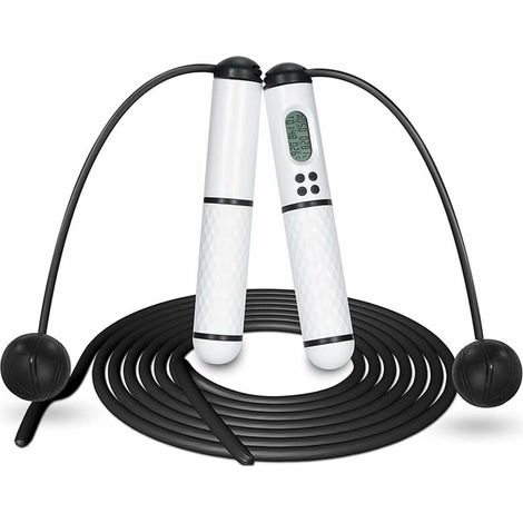 DEESSE SHOP - Corde à sauter lestée pour le fitness, corde à sauter sans fil avec compteur de calories, corde à sauter numérique réglable, blanc (1/5)