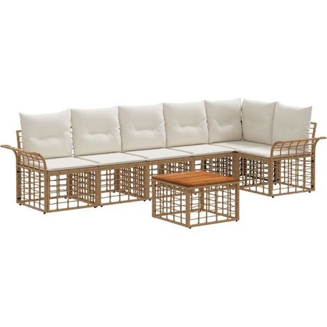 Ensemble de Canapé d'Extérieur 7 Pièces, Couleur Naturelle Blanche et Crème (1/5)