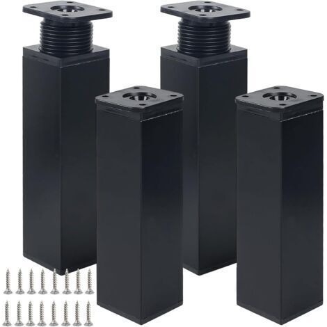 FENOPLASTICALot de 4 pieds de meuble réglables, pattes de table noires, 15 cm avec 16 vis, réglables pour armoire de cuisine et table (1/4)