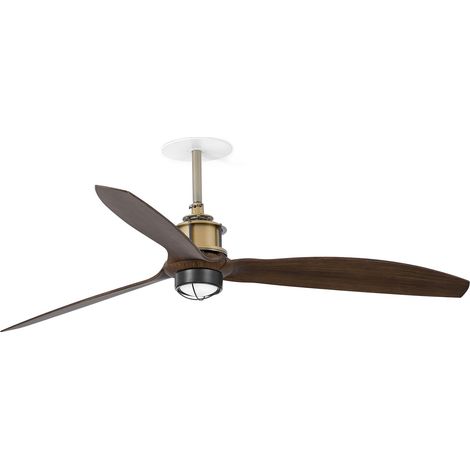 FARO Ventilatore a soffitto da incasso con luce 3000K motore DC 6 velocita funzione inversa per soffitti inclinati oro vecchio-noce acciaio e vetro pale ABS FARO-33398R1N