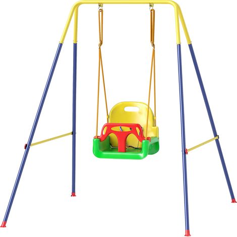 Balancoire de Jardin pour Enfants Réglable avec Dossier et Barrière, en Acier et PP, 128x155x157 cm, Vert (1/5)