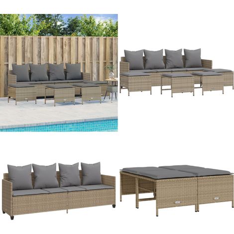 Set Divano da Giardino 5 pz con Cuscini Beige in Polyrattan - Cuscini da seduta - Rattan PE
