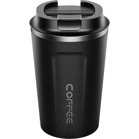 Mug isotherme réutilisable à double paroi 380 ml pour café et boissons à emporter, noir (1/2)
