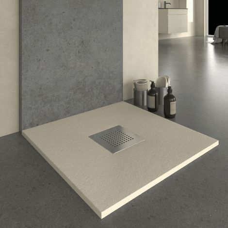 Receveur de douche 80x90 cm extra plat en résine minérale SLATE sable Grille sable