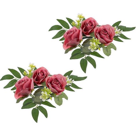 Couronne de 6 anneaux de bougies florales décoratives avec roses artificielles (1/5)