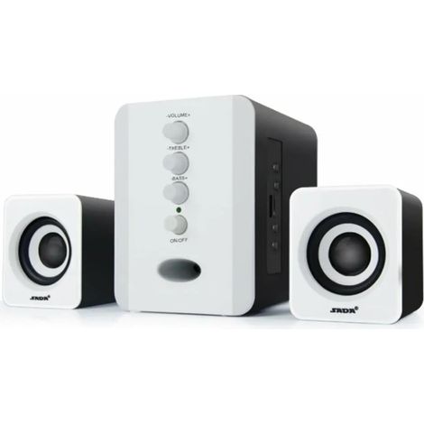 (Blanc) Système de haut-parleurs sans fil Bluetooth à trois canaux avec caisson de basses, prise jack 3,5 mm, contrôle du volume élevé, radio FM, emplacement pour carte TF et port USB.