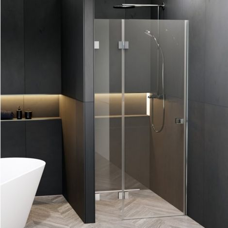Porte de douche battante à charnières chromées SCANDIC NXT 104 RIHO 78x200 cm-Argenté-Gauche-Transparent-78.00 -- (1/4)