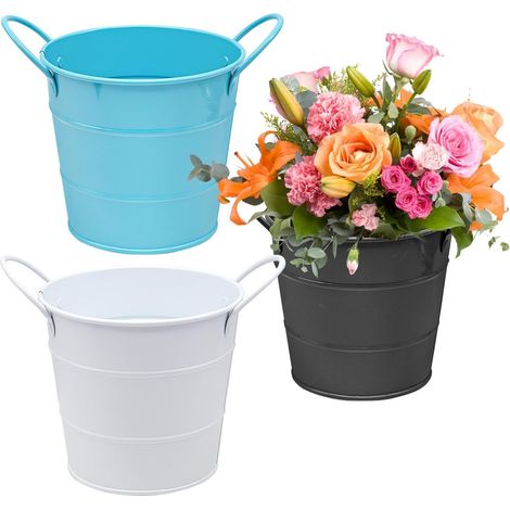 Lot de 3 Mini Pots de Fleurs Métal Vintage avec Poignée, Cache-Pots Décoratifs de Table pour Plantes, Décoration Maison, Balcon et Jardin (1/5)
