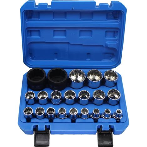 21 Pcs Jeu de Douiles 12 Pans 1/2 8-36mm, clé à Douille 12 Pans 1/2 Jusqua 36mm Acier CR-V, Avec un étui Solide et Facile à Ranger (1/5)