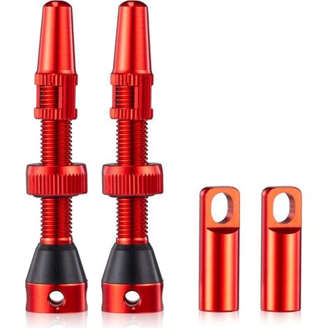 Kit de valves tubeless haute qualité, 40 mm, étanches, avec outil intégré pour retirer le noyau de valve et bouchons inclus – paire, couleur rouge