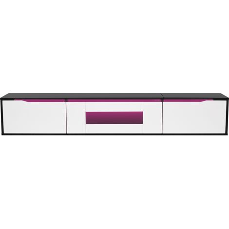 Meuble TV 180 cm Noir et Blanc Hochglanz avec éclairage LED USB, étagère TV moderne à fixation murale (1/5)